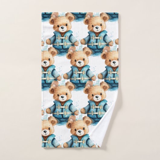 Blue Teddy Bear Boy's Badhanddoek Set Bad Handdoek (Handdoek)