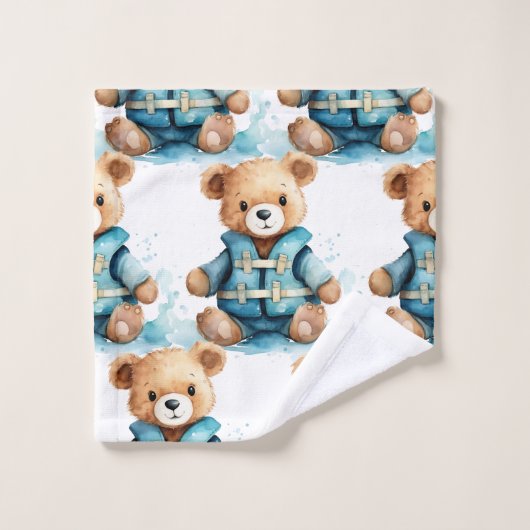 Blue Teddy Bear Boy's Badhanddoek Set Bad Handdoek (Wasdoekje)