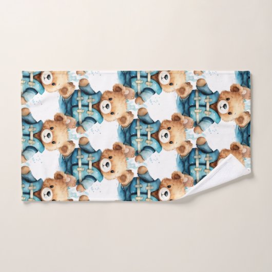 Blue Teddy Bear Boy's Badhanddoek Set Bad Handdoek (Handdoek)