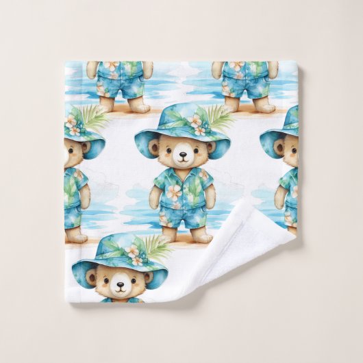 Blue Teddy Bear Boy's Badhanddoek Set Bad Handdoek (Wasdoekje)