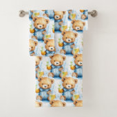 Blue Teddy Bear Boy's Badhanddoek Set Bad Handdoek (Insitu)