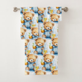 Blue Teddy Bear Boy's Badhanddoek Set Bad Handdoek