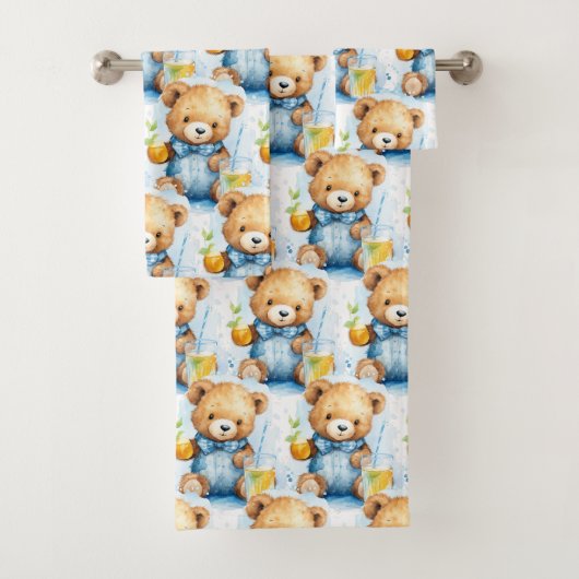 Blue Teddy Bear Boy's Badhanddoek Set Bad Handdoek (Insitu)