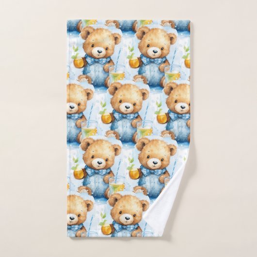 Blue Teddy Bear Boy's Badhanddoek Set Bad Handdoek (Handdoek)