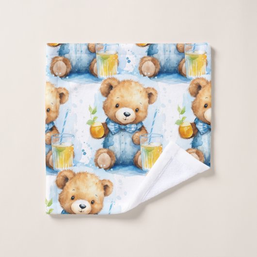 Blue Teddy Bear Boy's Badhanddoek Set Bad Handdoek (Wasdoekje)
