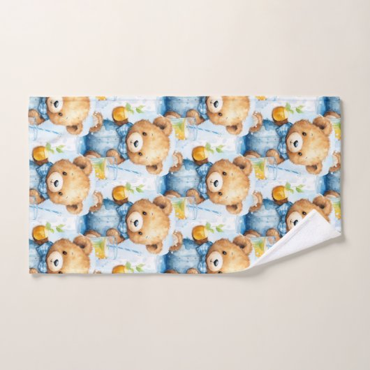 Blue Teddy Bear Boy's Badhanddoek Set Bad Handdoek (Handdoek)