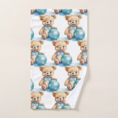 Blue Teddy Bear Boy's Badhanddoek Set Bad Handdoek (Handdoek)