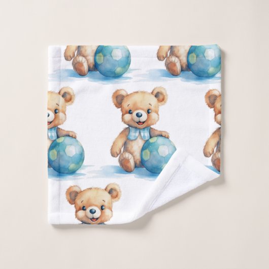 Blue Teddy Bear Boy's Badhanddoek Set Bad Handdoek (Wasdoekje)