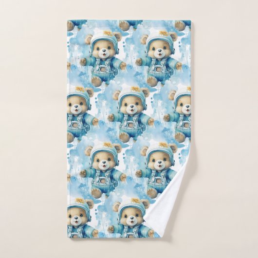 Blue Teddy Bear Boy's Badhanddoek Set Bad Handdoek (Handdoek)