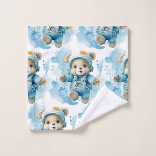 Blue Teddy Bear Boy's Badhanddoek Set Bad Handdoek (Wasdoekje)