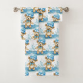 Blue Teddy Bear Boy's Badhanddoek Set Bad Handdoek (Insitu)