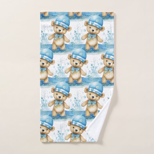 Blue Teddy Bear Boy's Badhanddoek Set Bad Handdoek (Handdoek)