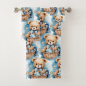 Blue Teddy Bear Boy's Badhanddoek Set Bad Handdoek (Insitu)