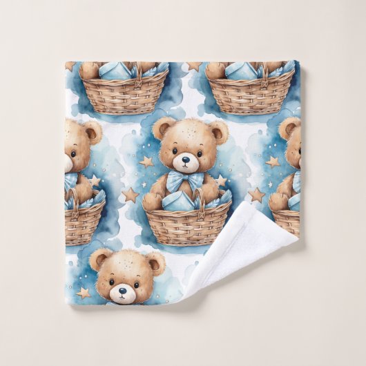 Blue Teddy Bear Boy's Badhanddoek Set Bad Handdoek (Wasdoekje)