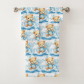 Blue Teddy Bear Boy's Badhanddoek Set Bad Handdoek (Insitu)