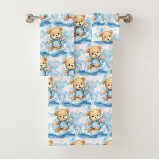 Blue Teddy Bear Boy's Badhanddoek Set Bad Handdoek (Insitu)