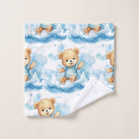 Blue Teddy Bear Boy's Badhanddoek Set Bad Handdoek (Wasdoekje)