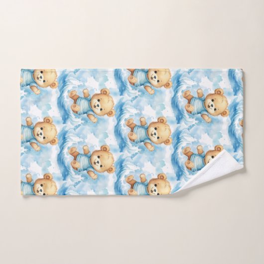 Blue Teddy Bear Boy's Badhanddoek Set Bad Handdoek (Handdoek)
