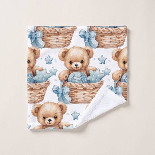 Blue Teddy Bear Boy's Badhanddoek Set Bad Handdoek (Wasdoekje)