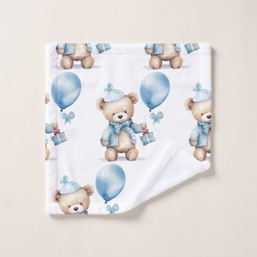 Blue Teddy Bear Boy's Badhanddoek Set Bad Handdoek (Wasdoekje)