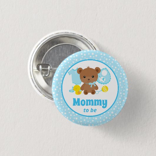 Blue Teddy Bear Clothes Baby shower mammie Ronde Button 3,2 Cm (Voorkant /achterkant)