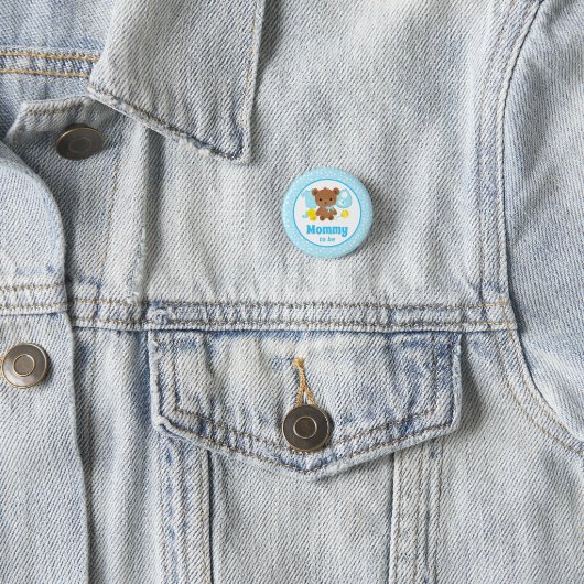 Blue Teddy Bear Clothes Baby shower mammie Ronde Button 3,2 Cm (In situ)