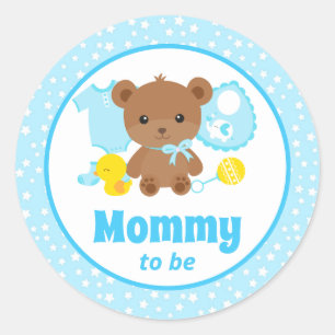 Blue Teddy Bear Clothes Baby shower mammie Ronde Sticker