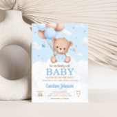 Blue Teddy Bear Clouds Balloon Baby shower Kaart