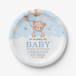 Blue Teddy Bear Clouds Balloon Baby shower Papieren Bordje