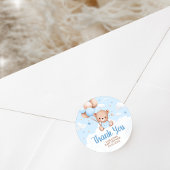 Blue Teddy Bear Clouds Balloon Baby shower Ronde Sticker
