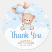 Blue Teddy Bear Clouds Balloon Baby shower Ronde Sticker (Voorkant)