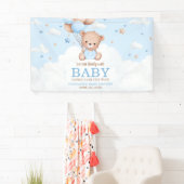 Blue Teddy Bear Clouds Balloon Baby shower Spandoek (Insitu)
