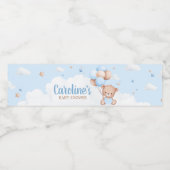 Blue Teddy Bear Clouds Balloon Baby shower Waterfles Etiket (Enkel label)