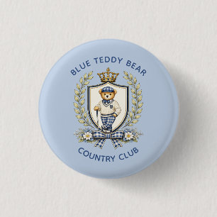 Blue Teddy Bear Country Club Golf Feest Ronde Button 3,2 Cm