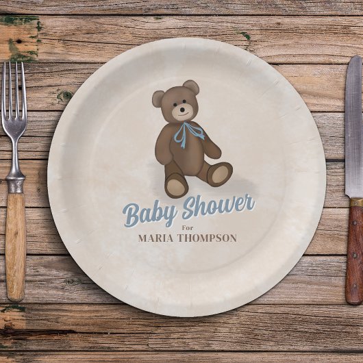  Blue Teddy Bear Custom Baby shower Papieren Bordje