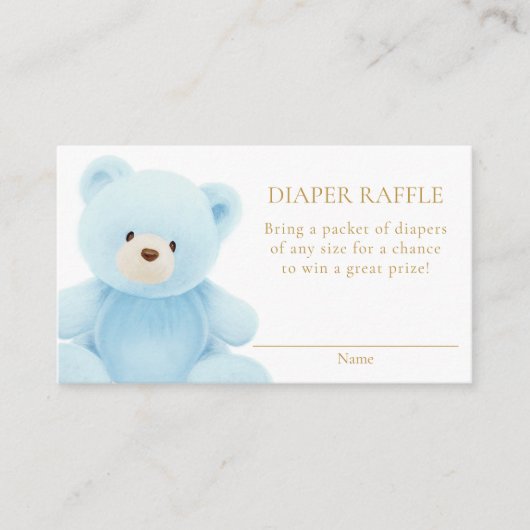 Blue Teddy Bear Diaper Raffle Informatiekaartje (Voorkant)