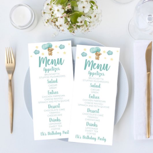 Blue Teddy Bear en Balloons Birthday Party Food Menu