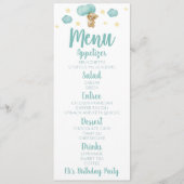 Blue Teddy Bear en Balloons Birthday Party Food Menu (Voorkant)