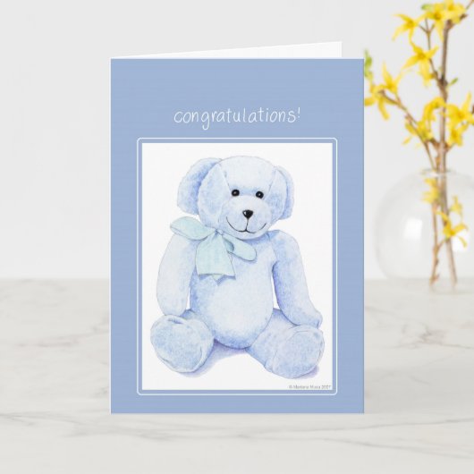 Blue Teddy Bear-felicitaties Kaart (Gele Bloem)