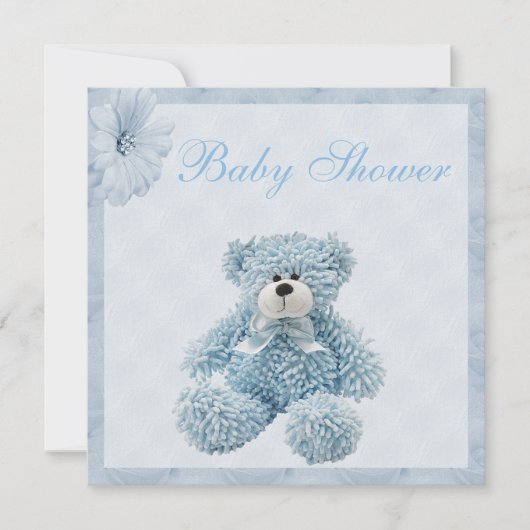Blue Teddy Bear & Flowers Boy Baby shower Kaart (Voorkant)
