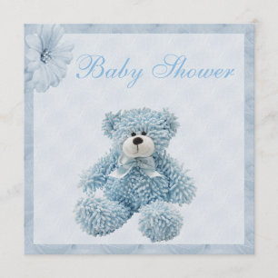 Blue Teddy Bear & Flowers Boy Baby shower Kaart