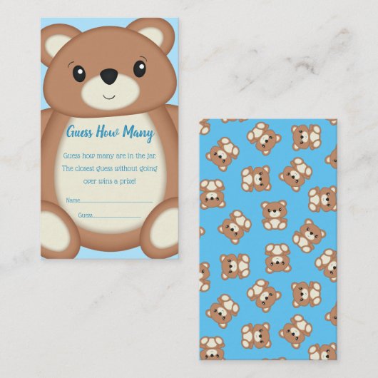 Blue Teddy Bear Guessing Game Informatiekaartje (Voorkant / Achterkant)