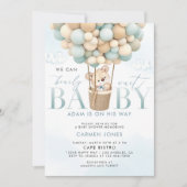 Blue Teddy Bear Hete Luchtballon Baby shower Uitno Kaart (Voorkant)