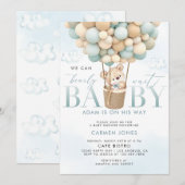 Blue Teddy Bear Hete Luchtballon Baby shower Uitno Kaart (Voorkant / Achterkant)