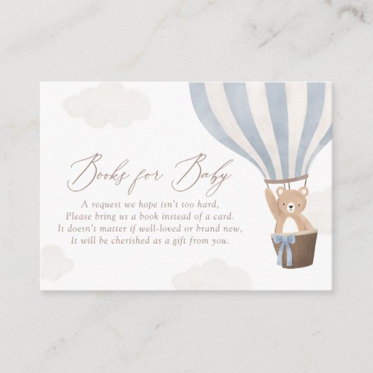 Blue Teddy Bear Hete Luchtballon Boeken voor Baby Informatiekaartje (Voorkant)