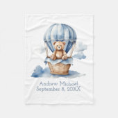 Blue Teddy Bear Hete Luchtballon Geboorte Statisti Fleece Deken (Voorkant)