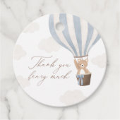 Blue Teddy Bear Hot Air Ballon Baby shower Bedankjes Labels (Voorkant)