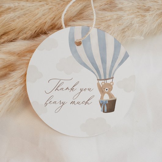 Blue Teddy Bear Hot Air Ballon Baby shower Bedankjes Labels