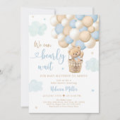 Blue Teddy Bear Hot Air Ballon Baby shower Kaart (Voorkant)