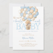 Blue Teddy Bear Hot Air Ballon Baby shower Kaart (Voorkant)